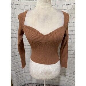 Princess Polly Long Sleeve Top Brown Sweater Women's Sweetheart Cropped XS/S